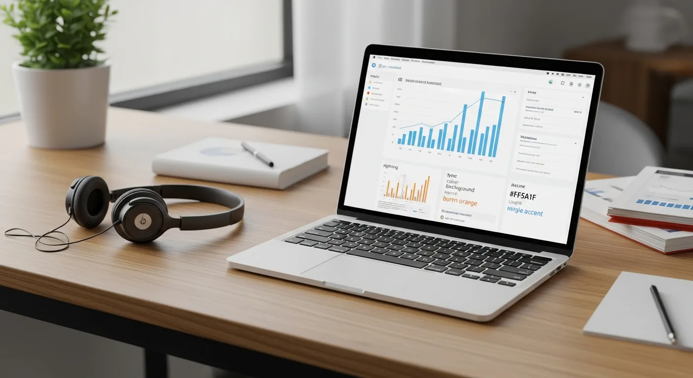 RAG Customer Service Mittelstand, Headset und Laptop mit Dashboard im Hamburger Office, White Fox Automations